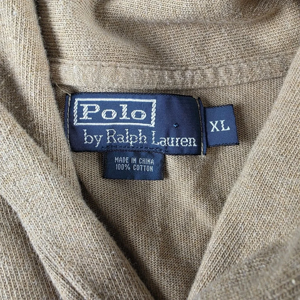 Polo Ralph Lauren Shawl Collar Sweater Mens XL Beige Tan Jumper Boxy Fit Preppy